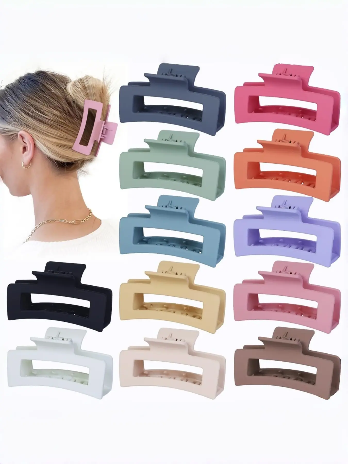 12-Piece Set Hot Selling Textured Rectangular Hair Claw, Simple Back Bun Ponytail Hair Claw Shark Clip, Women's All-Season Updo Hair Accessories, Multi Purpose Clips, Hair Claws Set