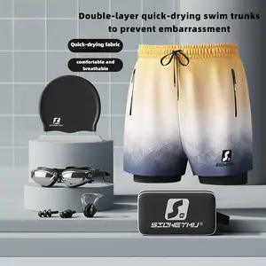 🏊 ‍ ♂️ Men’s Gradient Swim Trunks |   Quick-Dry, Double-Layer, Anti-Embarrassment |   Plus Size Loose Fit Swim Set