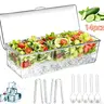 14-Pc Chilled Condiment Server Caddy with Dustproof Lid - High Quality Material Portable Kitchen Preserving Storage Containers, 5 Removable Compartments, Utensils Fork & Tong Set, Easy to Clean for Bar Serving