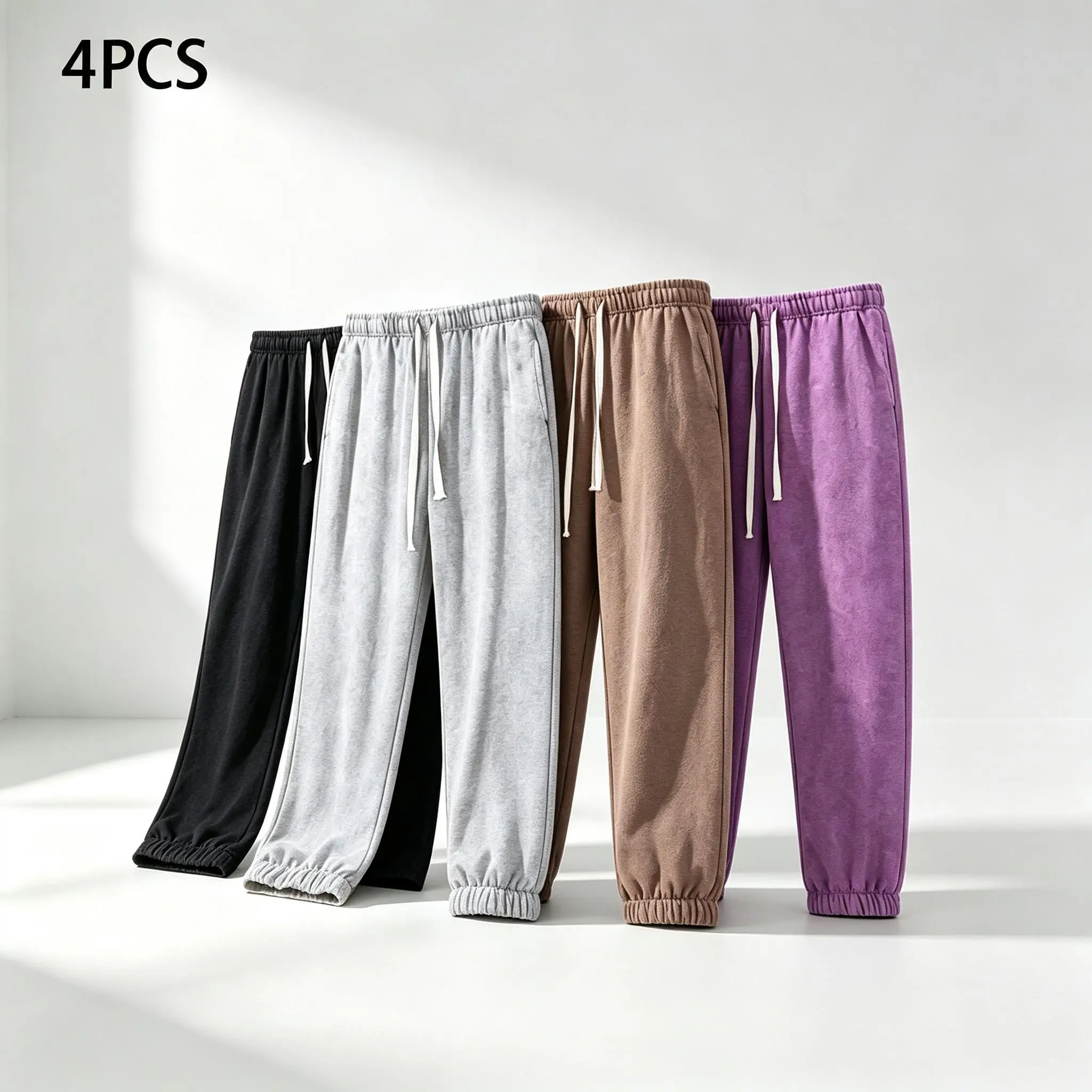 1/4PCS Vintage Mineral Wash Jogger Pants, Blank Stone Washed Elastic Cuff Sweatpants, Unisex Loose Drawstring Track Pants, Blank Joggers Suitable for Custom Printing, Embroidery & Heat Transfer Vinyl