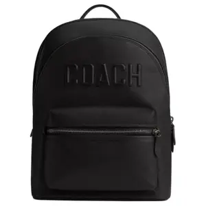 COACH 30 Solid Minimalist Zip-Top Leather Backpack for Men and Women, Black