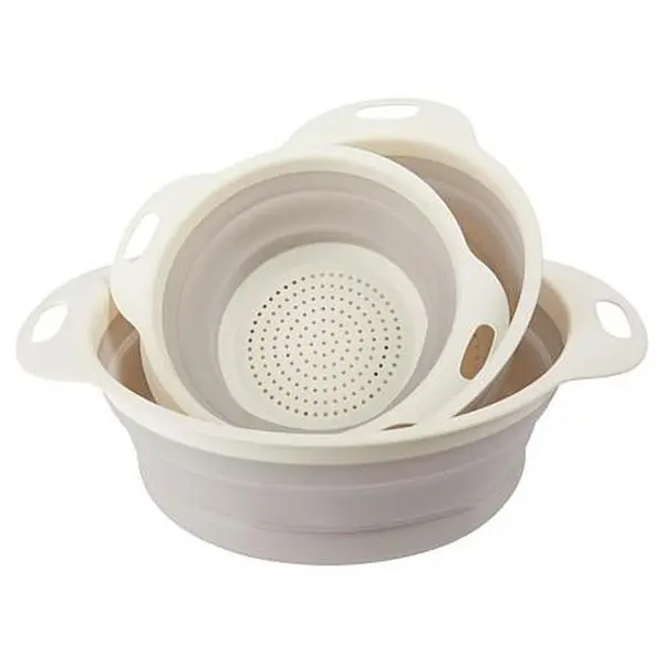 Joy Mangano Joy Eat Cleaner 3-piece Collapsible Antimicrobial Colander Set Joy Mangano Joy Eat Cleaner 3-piece Collapsible Antimicrobial Colander Set