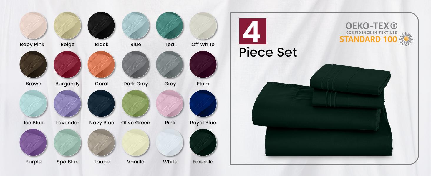 Lux Decor 4 Piece Microfiber Bed Sheet Set, Ultra Soft Cooling Sheets, 16” Deep Pocket Fitted Sheet, Hotel Luxury Bedding, Oeko-TEX Certified, Fade Resistant, Embroidered Pillowcases