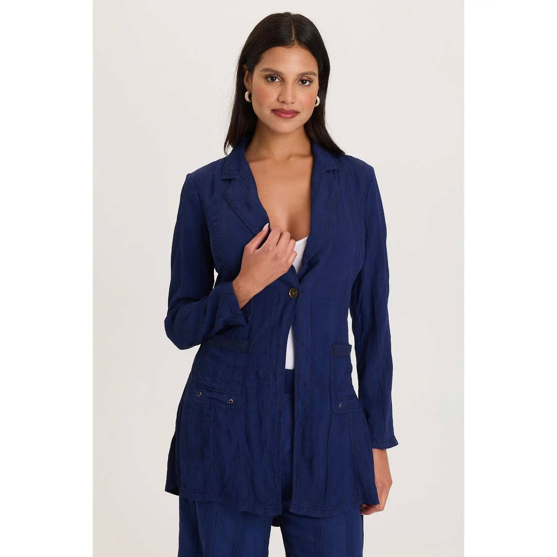 Barron Textured Stripe Long Blazer