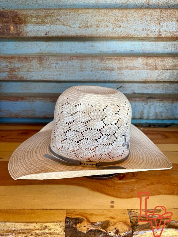 Los Vaqueros Straw Hat Tall Crown Honeycomb Tan/White