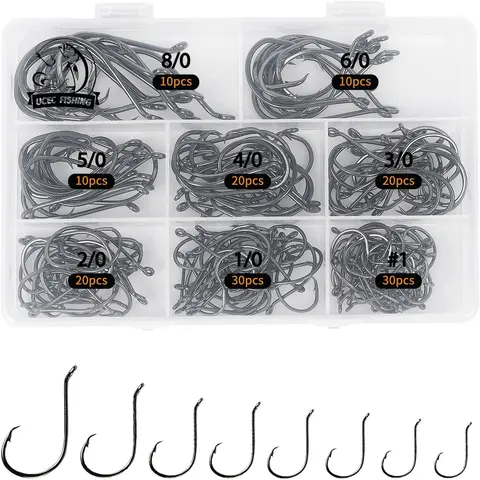 UCEC Corrosion Resistant High Carbon Steel Offset Circle Fishing Hooks - 2X Strong, Perfect Bend, Sizes #1,1/0-6/0,8/0 for Fresh/Salt Water Fishing, Fathersdaygift for Dad, Grandpa, Husband