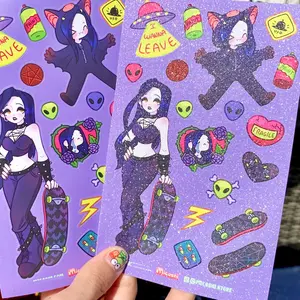 Goth Skatecore! Gothic girl Sticker sheet!  | Vinyl Stickers | Kawaii | waterproof  | scrapbooking