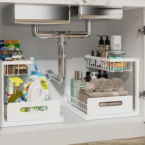2pcs  Sturdy Iron Storage Shelf – Durable & Spacious Cabinet Organizer Metal Rack