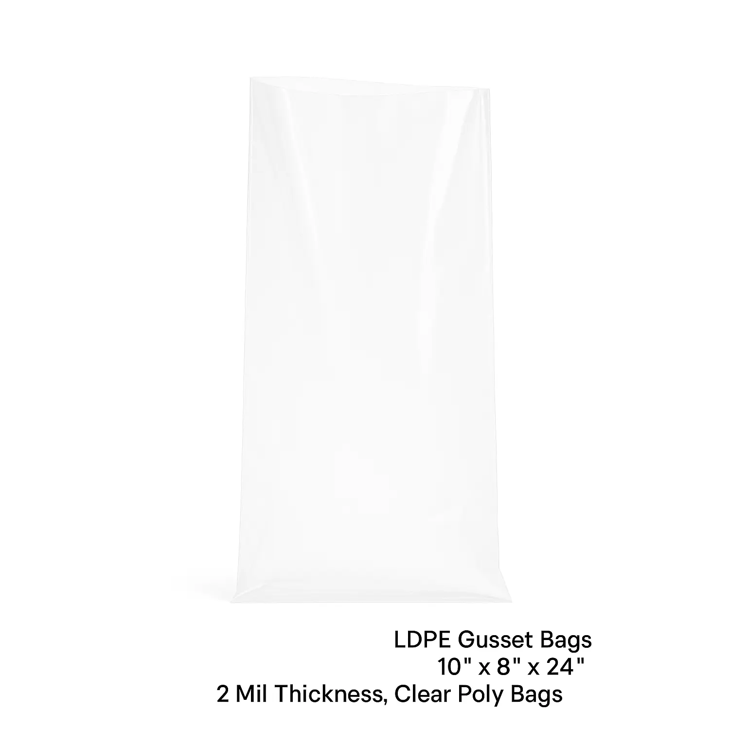 Industrial LDPE Gusset Bags with Expanding Side Gussets - 2 Mil Thick, 10" x 8" x 24", Heat-Sealed, High-Clarity, Flexible, Moisture & Dust Protection, 500 Count for Industrial Packaging, Apparel, Parts