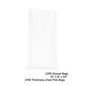 LDPE GUSSET BAGS, CLEAR, 10 X 8 X 24 IN, 2 MIL, 500 COUNT