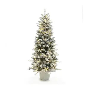 LuxenHome 5Ft Multicolored Pre-Lit Flocked Artificial Tree