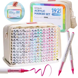Acrylic Marker Pen Set, 24/36/48/60/96/192 Colors Soft Brush Markers Set with Storage Base, Waterproof Pen for Glass Stone Wood Plastic Paper, Acrylic Paint Markers, Art Markers, Brush Tip Markers