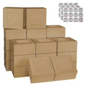 3.39'x3.39'x2.48' Brown Cookie Box with Window Pastry Macaron Bakery Box For Packaging