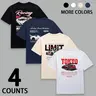 4-piece set of JDM car and Tokyo street aesthetic vibration pattern round neck slim fit double-sided printed T-shirt, racing street T-shirt set, back large-sized retro modified racing printed, front chest handwritten letter printed