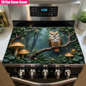 1 electric stove plate cover with owl and tree branches - heat-resistant kitchen utensil mat, Kitchen Decorative Placemat, compatible with most electric stoves - decorative oven cover, diatomaceous earth oven mat anti slip