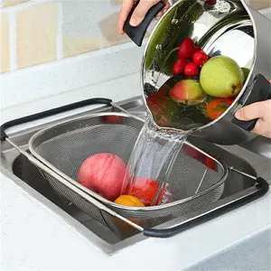 Kitchen Sink Strainer, 1 Count Over The SinkStainless Steel Mesh Colander, Fine MeshWashing Vegetable & Fruit Washing Sink Strainer