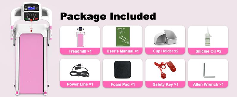 LIVIVOX 7.5 MPH Folding Pink Treadmill with Pulse Sensor 2.5HP Quiet Brushless Motor 265LBS Capacity Adjustable Speed LED Display Multi-Functional Smart Console Large Running Surface Foldable Easy Storage Home Office Fitness Equipment