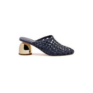 Dew Drop Macrame Mule In Navy Leather