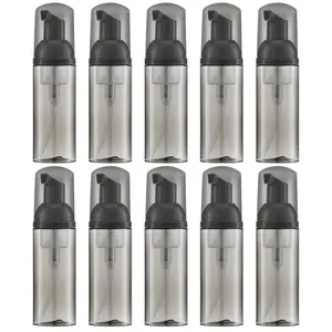 Travel Foam Pump Bottle - 2oz Small Size Foaming Hand Soap Dispenser - Mini Portable Mousse Lash Shampoo Kit Container for Hair - Empty Leak Proof Plastic Black Foamer 10Pack