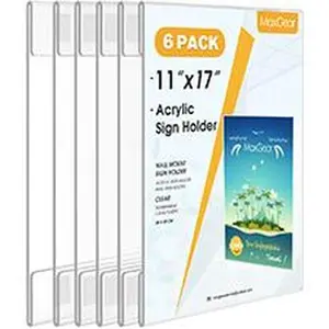 MaxGear 6 Pack Acrylic Sign Holder 11 x 17 Wall Mount Clear Plastic Sign Holder with Double Sided Tape, Plexiglass Document Flyer Acrylic Frame for Office, Home, Store, Restaurant