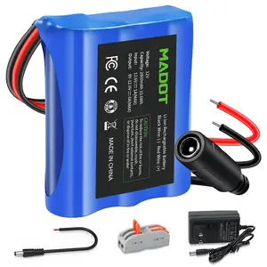 12V 2800mAh Rechargeable Li-ion Battery Pack with Charger, Bare Leads Wire Replacement Lithium Battery Compatible with 12 Volt Devices RC Car, Boat, Robot, DIY, LED Light Strip, CCTV Camera