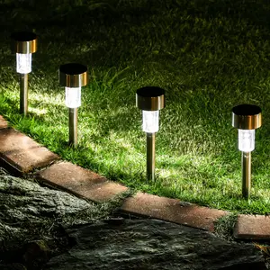 ISUNMEA 16 Pack Solar Pathway Lights, Stainless Steel IP44 Waterproof Auto On/Off Outdoor LED Solar Landscape Lights for Garden, Yard, Patio, Path and Walkway(Cold White)