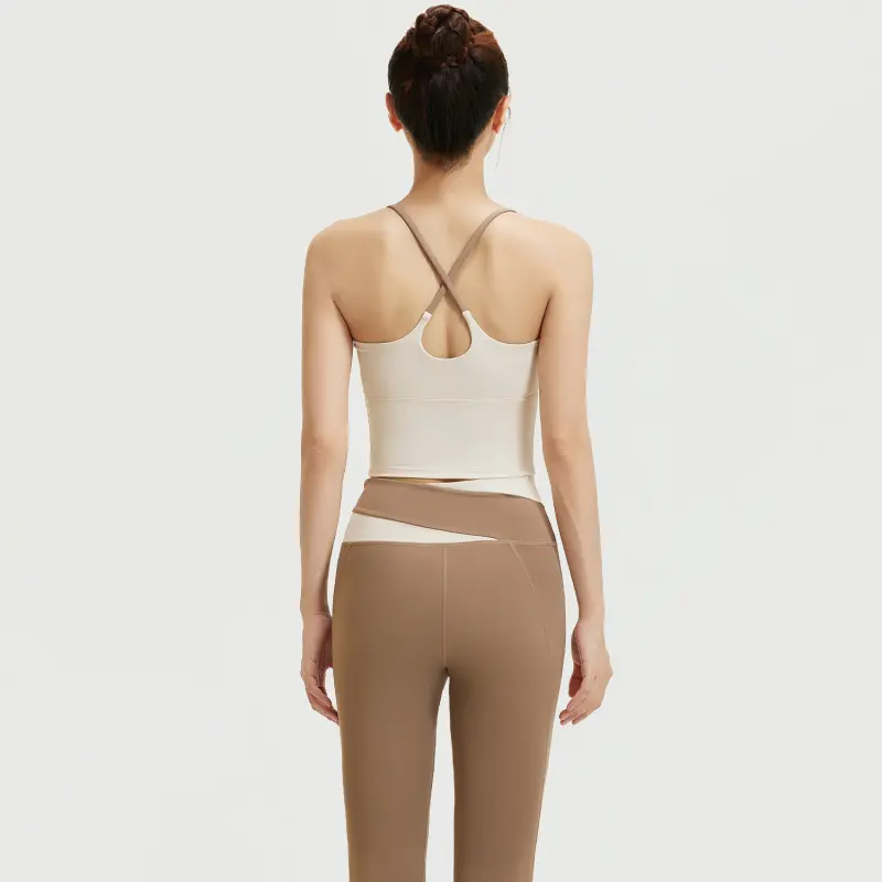 Women's Naked Feeling Breathable Sports Set, High Stretch Color Block Design, One-Piece Fixed Cup, Slimming Fitness Yoga Outfit Women's Naked Feeling Breathable Sports Set, High Stretch Color Block Design, One-Piece Fixed Cup, Slimming Fitness Yoga Outfit