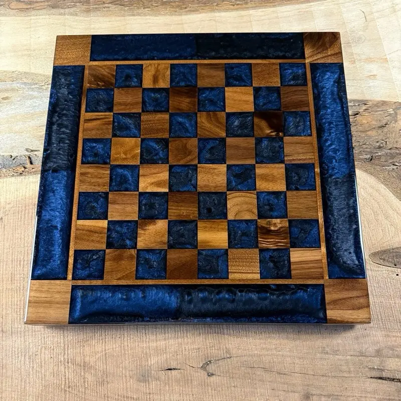 Midnight Blue Walnut Chess Board (INCLUDES PIECES)