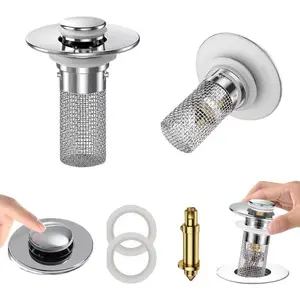 Bathroom Sink Stopper Strainer, Pop-Up Bathroom Sink Drain Strainer with Removable Stainless Steel Hair Catcher Basket, Universal Fit Bathroom Sinks, Bathtubs, Showers & Floor Drains