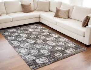 212 MAIN 5' x 8' Abstract Rectangle Decorative Area Rug, Brown & Beige Print, Machine-Woven Modern Low Pile Polyester Fiber, Stain Resistant, Fade Resistant, Indoor Living Room Rug, Spot Clean with Dry Cloth