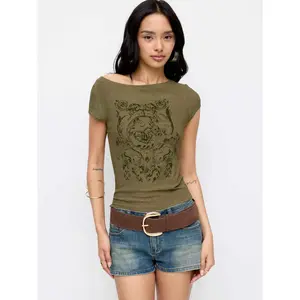 Cider High Stretch Boat Neck Graphic Tee SummerWins Dealsforyou