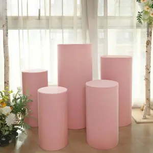 Set of 5 Dusty Rose Spandex Cylinder Pillar Prop Covers, Stretchable Pedestal Stand Covers - 160 GSM