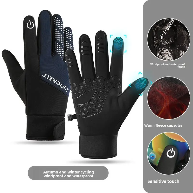 Men's Cycling Gloves - Outdoor Knuckle Protection with Touchscreen Grip, Waterproof & Anti-Slip Biking Gloves for Sports (Black Nylon Blend)