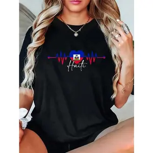 100% Cotton Haiti Heritage Roots Proud Heartbeat Haitian Flag Pride T-Shirt graphic tees women crop tops summer outfits for women summer tops T-Shirt