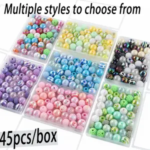 45pcs Acrylic Beads Box Set, Striped Cracked Grid Rose Pearl Spacers, DIY Jewelry Making Supplies for Bracelets & Keychains, DIY Mix Beads
