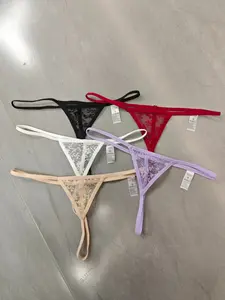 3-Pack Sexy Lace Women's Thong Panties, Low Waist Semi-Transparent Thin Strap T-Pants, Seamless Allure Lingerie Underwear, Lace Panty