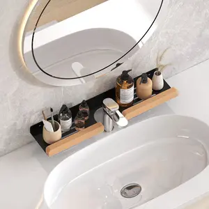 Modern U-Shaped Bathroom Storage Rack, Wood Hanging Organizer, No-Drill Design, Ideal for Bathrooms & Washroom Accessories, Bathroom Organizing Accessories