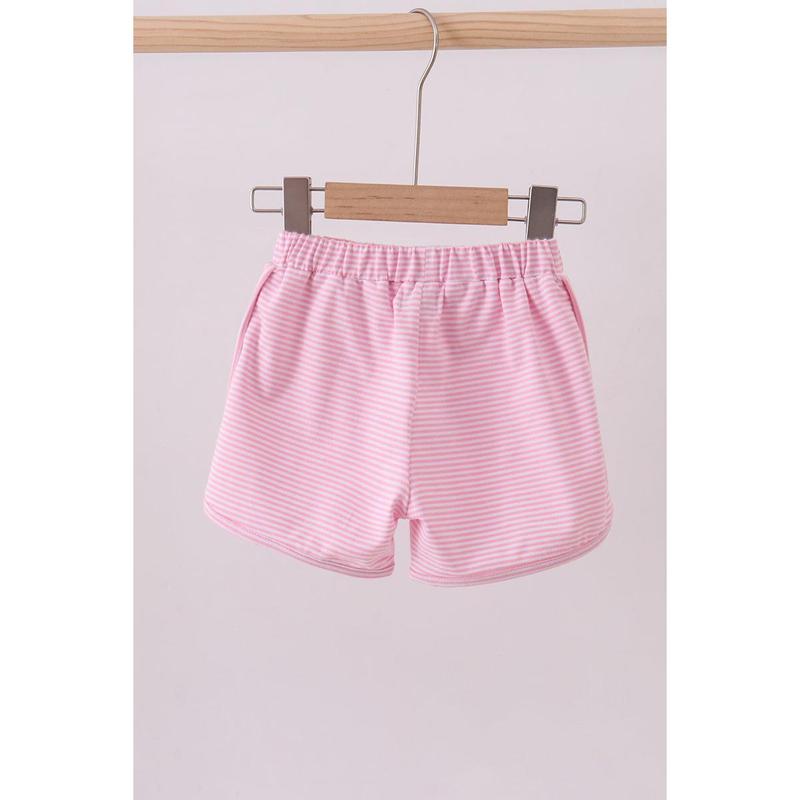 Premium Pink&white stripe bow shorts