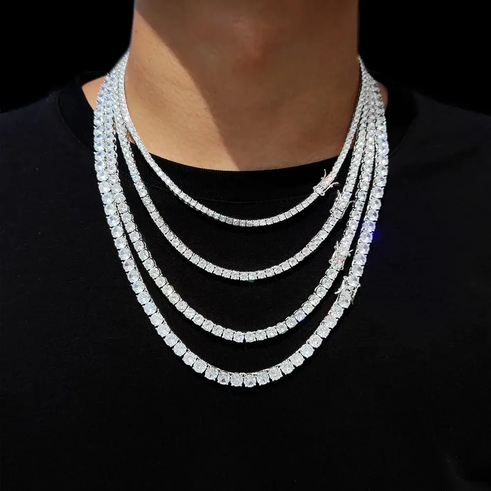 Micro Tennis 3mm 4mm Iced Out Bling Diamond Cubic Zirconia Choker Necklace