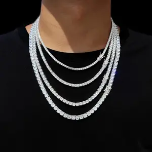 Micro Tennis 3mm 4mm Iced Out Bling Diamond Cubic Zirconia Choker Necklace