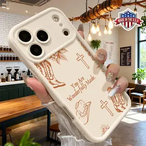 Artistic Cross and Cowboy Boots Phone Case for iPhone 17 16 15 14 Pro Max 13 12 11 XR XS Plus Shockproof Anti Scratch Protective Slim TPU Cover