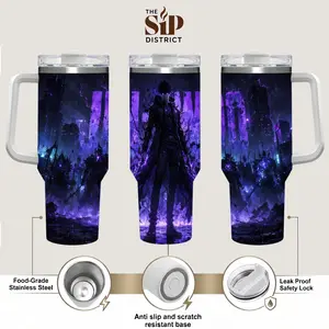 The Sip District. Sung Jinwoo Anime 20oz 40oz Tumbler with Straw - Solo Leveling Shadow Monarch Insulated Travel Mug, Purple Neon Manhwa Graphic Coffee Cup, Otaku Gift stainless steel