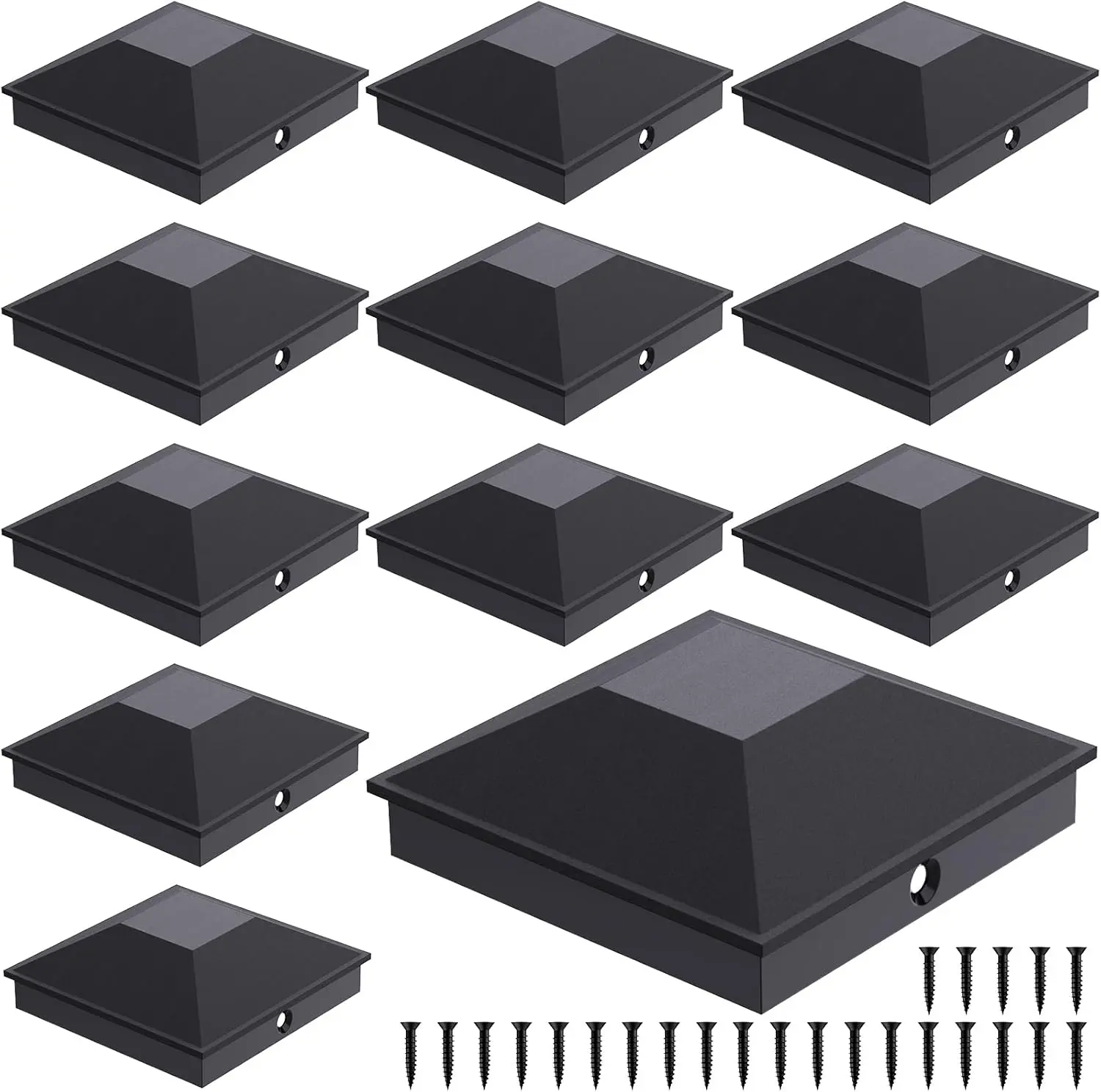 Black Plastic Post Caps (Actual 3.5"x3.5", Labeled 4x4), 12-Pack with 24 Screws - Easy Installation, Sturdy Waterproof, Frosted Finish for Fence/Deck Posts - Outdoor Decor for DIY Users