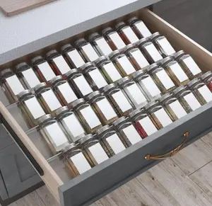 Spice Drawer Organizer, 4 Tiers 2 Set Clear Acrylic Slanted in Drawer Seasoning Jars Insert, Expandable From 13" to 26", Hold up 56 Spice Jars Kitchen Countertop Rack Tray (Jars not Include)