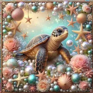 5D DIY Full Drill Round Diamond Painting - Diamond Art Kit Sea Turtle, Stars, Shells Mosaic, Canvas - DIY Decorative Painting, Home Wall Decor, Crafts, Suitable for Halloween and Christmas, Birthday and Anniversary Gifts Diamond Painting Kits