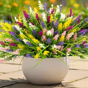 N&T NIETING 10 Bundles Artificial Plants with Flowers – Faux Monkey Grass Greenery for Pots, Garden, Patio, Hanging Planters, Front Porch (Mix Color)