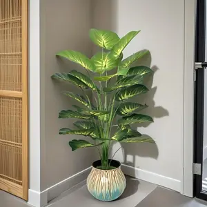Giant Artificial Money Plant 24 Large Leaves Tropical Rainforest Style Indoor Outdoor All Seasons Home Office Porch Decor for Home high-end fashion decorative fake green plant faux realistic  greenery