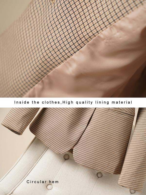 Women's Plaid Lapel Blazer Jacket, Spring & Fall Fashion Long Sleeve Office Wear, Casual Elegant Outerwear for Women, Business Attire Clothes