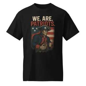 We Are Patriots Classic Fit Menswear T-Shirt 50% Cotton 50% Polyester DryBlend Moisture Management Fabric Workout Top for Man Black Crewneck Short Sleeve