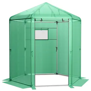 Outdoor Walk-In Hexagonal Greenhouse with PE Cover and Metal Frame